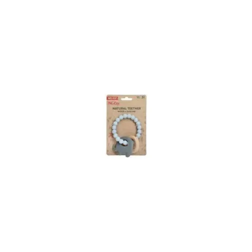Nuby - Pulseira de Dentição de Silicone e Madeira, Cinza