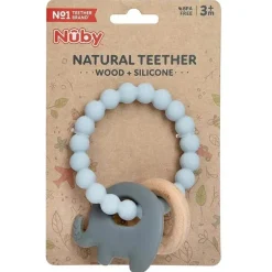 Nuby - Pulseira de Dentição de Silicone e Madeira, Cinza