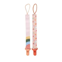 Nuby - Suporte para clipe de chupeta de tecido estampado 2 unidades para meninas com clipe de plástico, pêssego