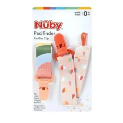 Nuby - Suporte para clipe de chupeta de tecido estampado 2 unidades para meninas com clipe de plástico, pêssego