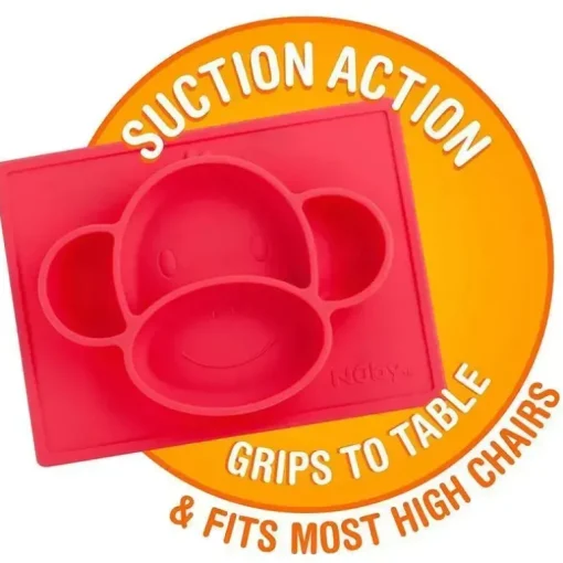 Nuby - Sure Grip Mini Placemat de Silicone, Macaco Vermelho