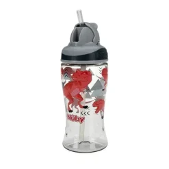 Nuby - Thirsty Kids 12 Oz Sem Derramamento Canudo Fino Impresso Flip-It Boost, Cinza