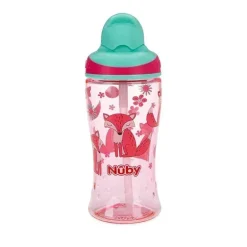 Nuby - Thirsty Kids 12 Oz Sem Derramamento Canudo Fino Impresso Copo Flip-It Boost, Rosa
