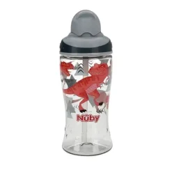 Nuby - Thirsty Kids 12 Oz Sem Derramamento Canudo Fino Impresso Flip-It Boost, Cinza