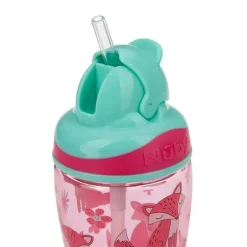 Nuby - Thirsty Kids 12 Oz Sem Derramamento Canudo Fino Impresso Copo Flip-It Boost, Rosa
