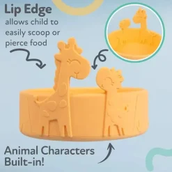Nuby - Tigela de alimentação para bebê girafa de silicone - Amarela