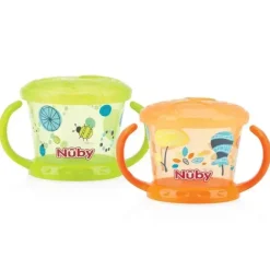 Nuby Snack Keeper em Verde/Laranja, 2 Pacotes