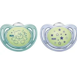 Nuk - 2 Pk Chupeta Fluxo de Ar Brilho no Escuro, Menino, Tamanho 2