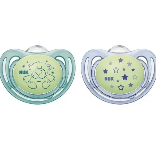 Nuk - 2 Pk Chupeta Fluxo de Ar Brilho no Escuro, Menino, Tamanho 2