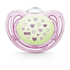 Nuk - 2 Pk Chupeta Fluxo de Ar Brilho no Escuro, Menina, Tamanho 2