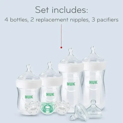 Nuk - Mamadeiras Simply Natural com conjunto de presente SafeTemp, rosa, 4 mamadeiras, 3 chupetas e 2 bicos de mamadeira de reposição