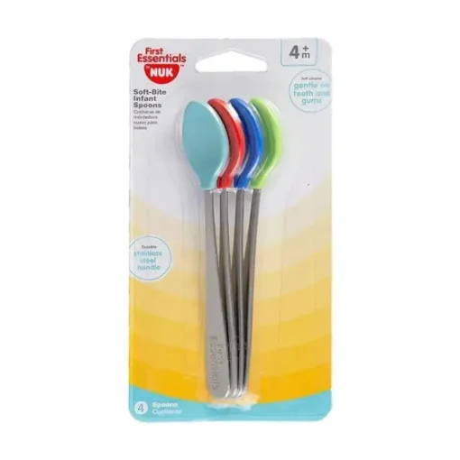 Nuk - 4Pk First Essentials Colher Infantil Soft Bite, Ponta de Silicone