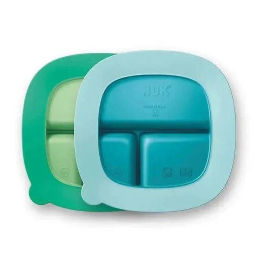 Nuk - placas de sucção e tampa, cores sortidas, pacote com 2, mais de 6 meses, azul e verde