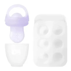 Ola Baby - Alimentador de frutas frescas de silicone e conjunto de picolé para introdução de alimentos sólidos, lilás