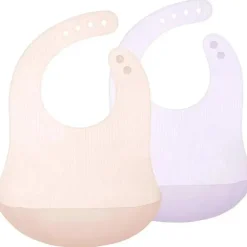 Ola Baby - Babador impermeável de silicone dobrável para bebê com estojo de viagem, 2 unidades, coral/lilás