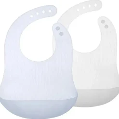 Ola Baby - Babador impermeável de silicone dobrável para bebê com estojo de viagem, 2 unidades, mirtilo/pérola