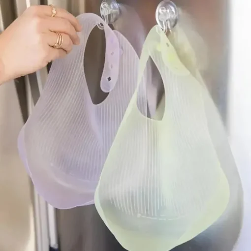 Ola Baby - babador impermeável de silicone dobrável para bebê com estojo de viagem, mirtilo