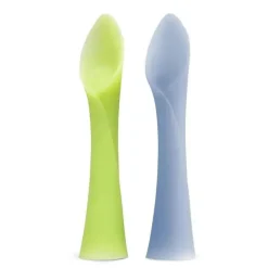 Ola Baby - Colher de treinamento com ponta macia 100% silicone para desmame conduzido por bebês, pacote com 2, Kiwi/mirtilo