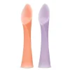 Ola Baby - Colher de treinamento de ponta macia 100% silicone para desmame conduzido por bebês, pacote com 2, coral/lilás