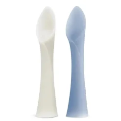 Ola Baby - Colher de treinamento com ponta macia 100% silicone para desmame conduzido por bebês, pacote com 2, pérola/mirtilo