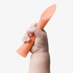 Ola Baby - Colher de treinamento de ponta macia 100% silicone para desmame conduzido por bebês, pacote com 2, coral/lilás