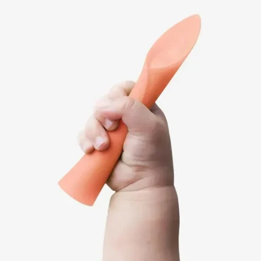 Ola Baby - Colher de treinamento de ponta macia 100% silicone para desmame conduzido por bebês, pacote com 2, coral/lilás