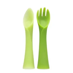 Ola Baby - Conjunto de garfo de treino + colher de 2 unidades, verde