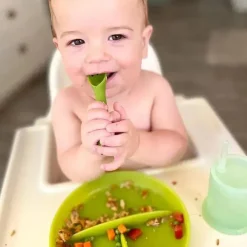 Ola Baby - Conjunto de garfo de treino + colher de 2 unidades, verde