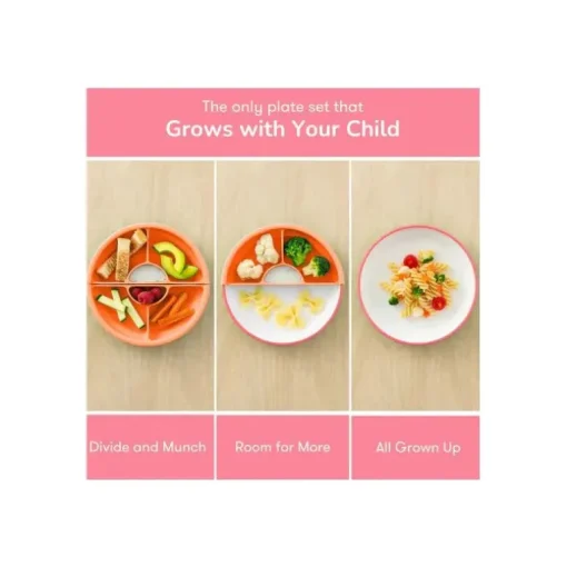 Omie - Toddler Plate With Divider, Pink | 3 plates & 2 dividers