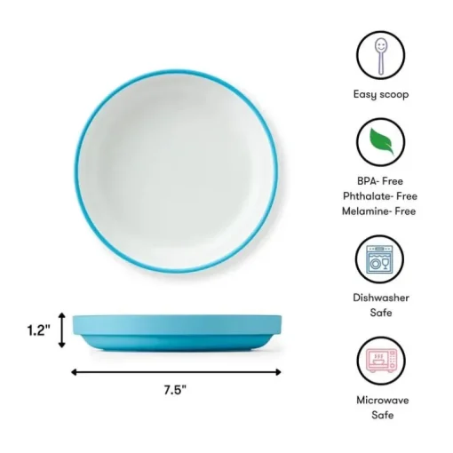 Omie - Toddler Plate With Divider, Blue | 3 plates & 2 dividers