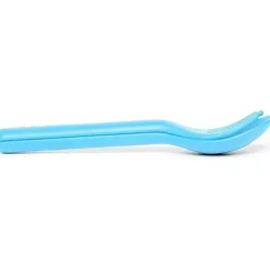 OmieBox - 2 unidades de garfo e colher de plástico reutilizáveis ​​com cápsula para crianças, azul Capri