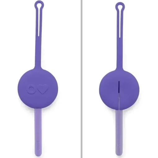 OmieBox - 2 unidades de garfo e colher de plástico reutilizáveis ​​com cápsula para crianças, ameixa roxa