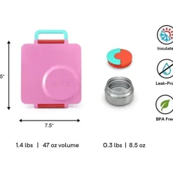 OmieBox - Caixa Bento isolada com jarra térmica para alimentos à prova de vazamentos, Pink Berry