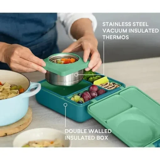 OmieBox - Caixa Bento Isolada com Jarra Térmica para Alimentos à Prova de Vazamento, Prado