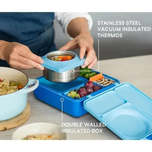 OmieBox - Caixa Bento Isolada com Jarra Térmica para Alimentos à Prova de Vazamento, Céu Azul