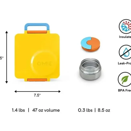 OmieBox - Caixa Bento Isolada com Jarra Térmica para Alimentos à Prova de Vazamento, Luz do Sol