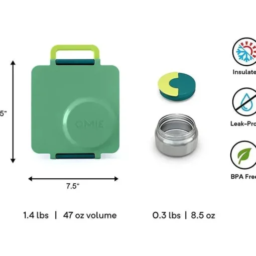 OmieBox - Caixa Bento Isolada com Jarra Térmica para Alimentos à Prova de Vazamento, Prado
