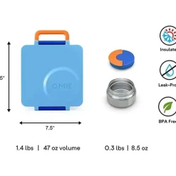 OmieBox - Caixa Bento Isolada com Jarra Térmica para Alimentos à Prova de Vazamento, Céu Azul