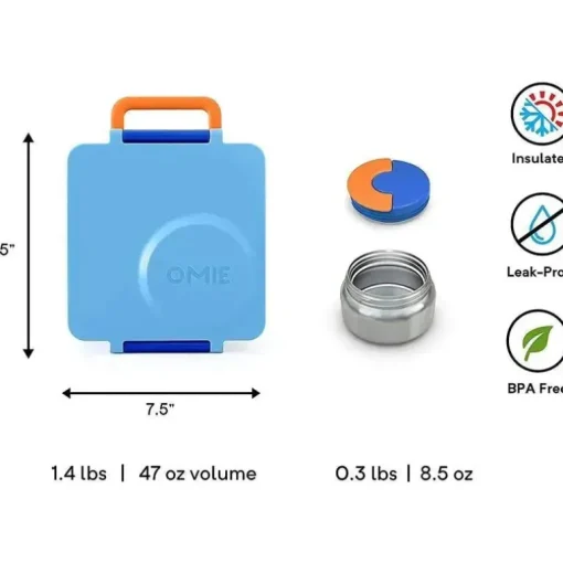 OmieBox - Caixa Bento Isolada com Jarra Térmica para Alimentos à Prova de Vazamento, Céu Azul