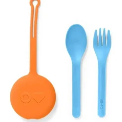 OmieBox - Garfo e colher reutilizáveis ​​de plástico 2 unidades com cápsula para crianças, nascer do sol
