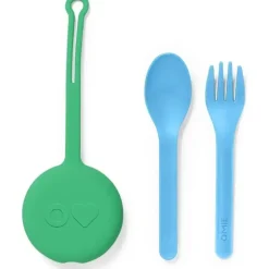 OmieBox - Garfo e colher reutilizáveis ​​de plástico 2 unidades com cápsula para crianças, verde menta