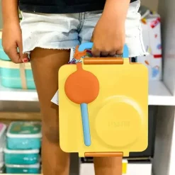 OmieBox - Garfo e colher reutilizáveis ​​de plástico 2 unidades com cápsula para crianças, nascer do sol
