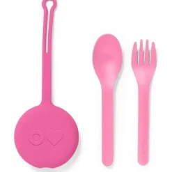 OmieBox - Talheres de garfo e colher reutilizáveis ​​de plástico 2 unidades, rosa bolha