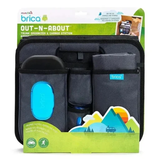 Organizador de porta-malas dobrável Brica Out-N-About e estação de troca de fraldas, cinza