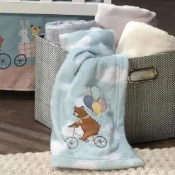 Originais para dormir - Up &amp; Away Urso/Balão/Nuvem Manta de lã macia azul para bebê