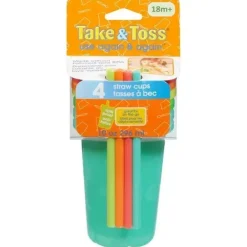 Os primeiros anos - copos de palha Take &amp; Toss, copos com canudinho para crianças de 10 onças - pacote com 4