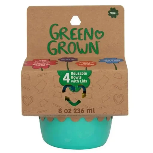 Os primeiros anos - Tigelas reutilizáveis ​​GreenGrown® com tampa - Tigela para lanche infantil, 4 unidades