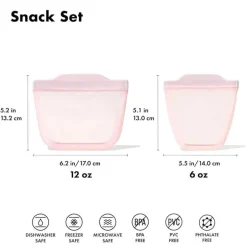 Oxo - Sacos reutilizáveis ​​de silicone Tot - Conjunto de 2 peças para copos e lanches, Opal