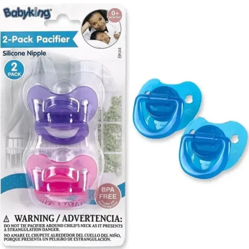 Pacote com 2 chupetas de silicone Baby King - cores sortidas