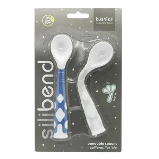 Pacote com 2 colheres dobráveis ​​Kushies Silibend (azul/cinza)